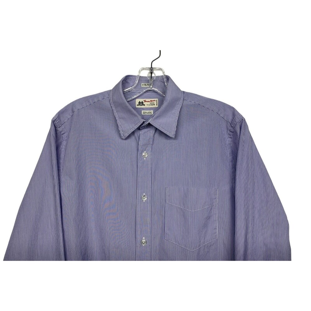 J. Crew Thomas Mason Men's size S (14-14.5) Blue Striped Button Up Shirt L/S - Picture 2 of 7